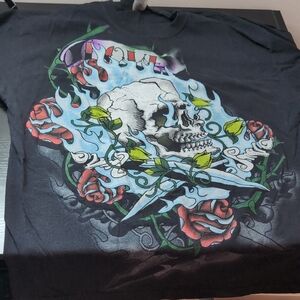 Vintage Jerzees Love Large Skull And Roses Graphic T Shirt Cotton Large